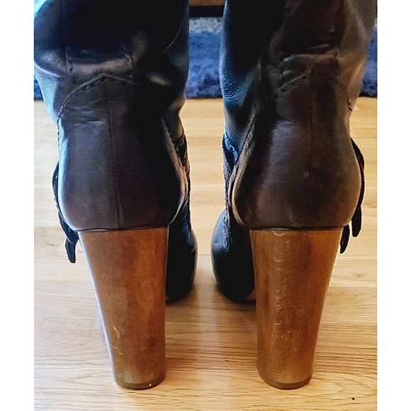 Chloe Three Buckle Wooden Heel Knee-high Leather Boot Size US 7 Brown - Picture 9 of 15